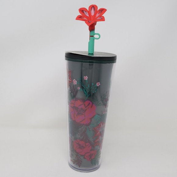 Starbucks Holiday 2022 Poinsettia Venti Tumbler Flower Straw Topper Rosette New - Picture 7 of 15